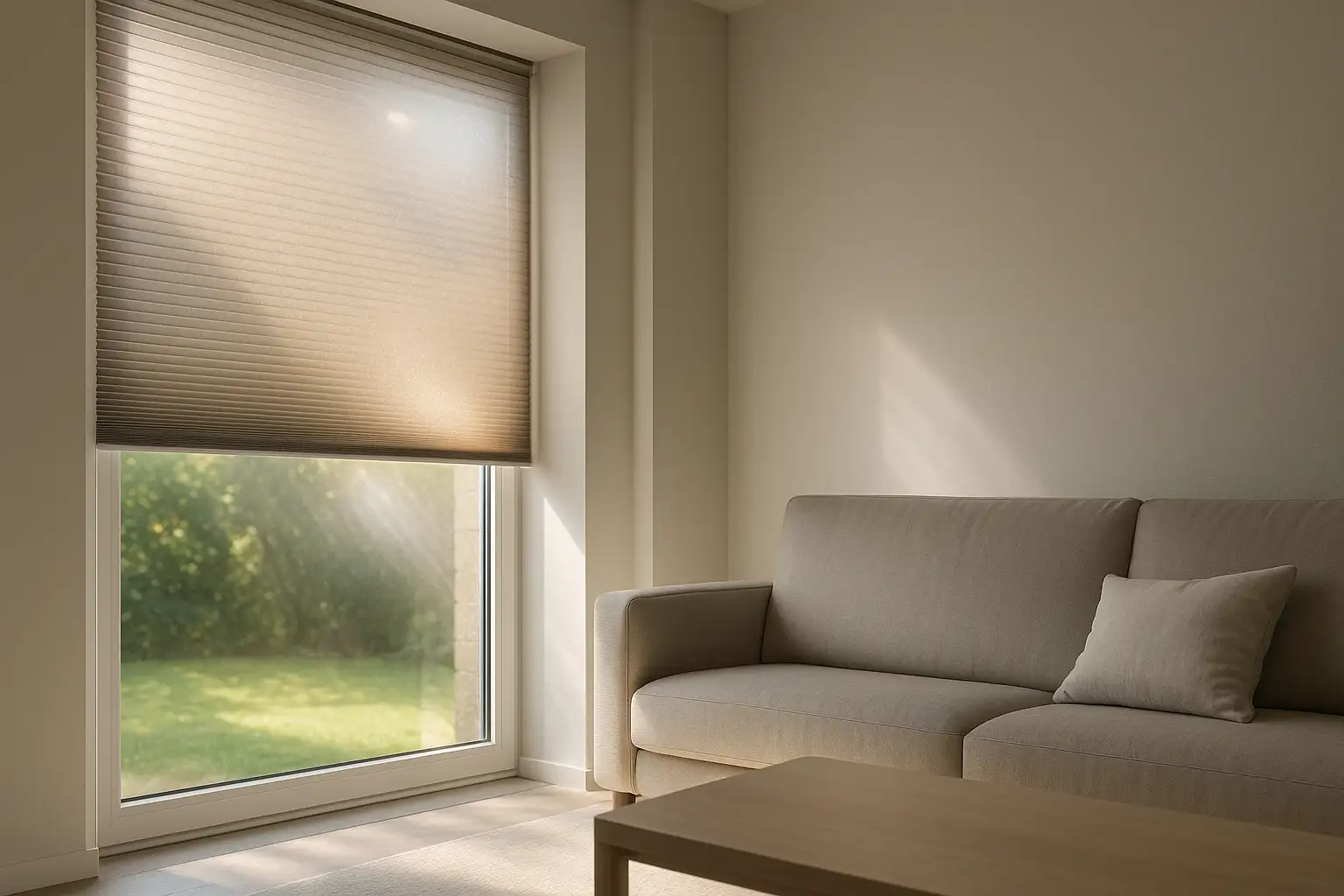 Wabenplissee mit selektiver Beschichtung für Wärmeschutz, UV-Schutz und Energieeffizienz Wärmeschutz durch Wabenplissees mit selektiver Beschichtung und UV-Schutz für energieeffizientes, angenehmes Raumklima am Fenster