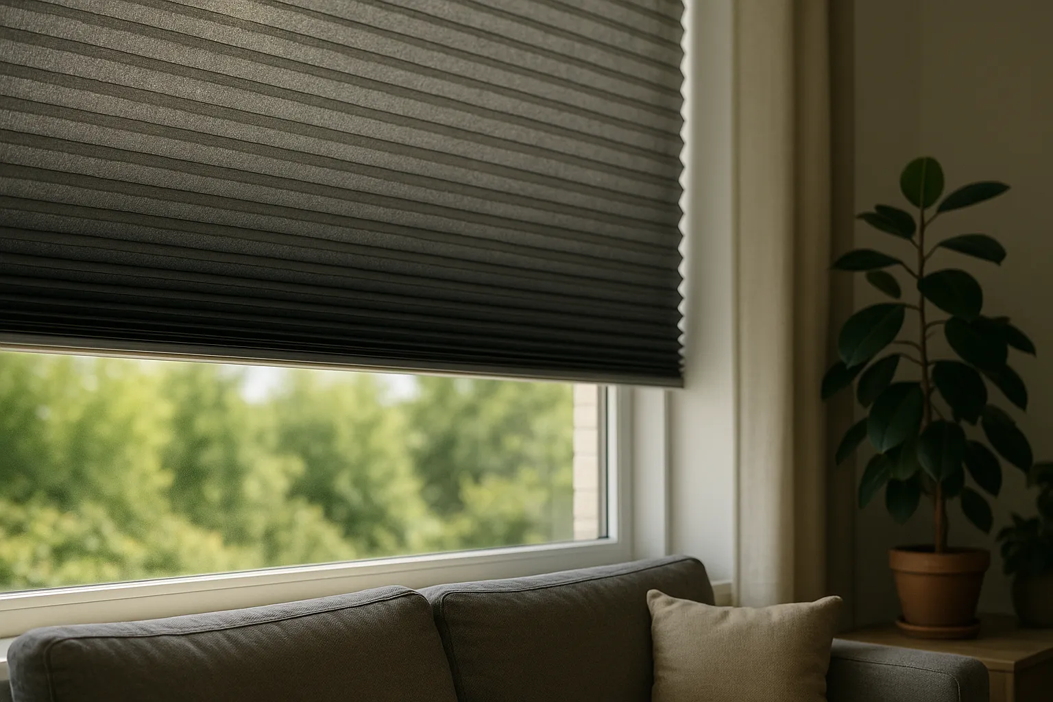 Wärmeschutz und Energieeffizienz durch Wabenplissee mit Beschichtung und UV‑Schutz Wabenplissee mit thermoreflektierender Beschichtung und UV‑Schutz am Fenster für Wärmeschutz und Energieeffizienz
